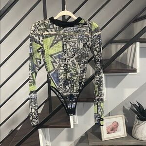 Dolls Kill Current‎ Mood Stretchy Long sleeve Bodysuit Thumbholes Sheer Large